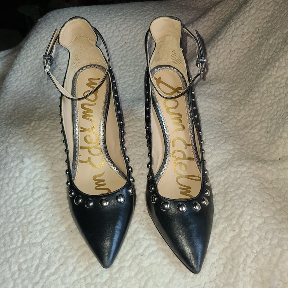 Sam Edelman women's black and silver stud Helen ankle strap pump size 6.5 - Picture 7 of 8
